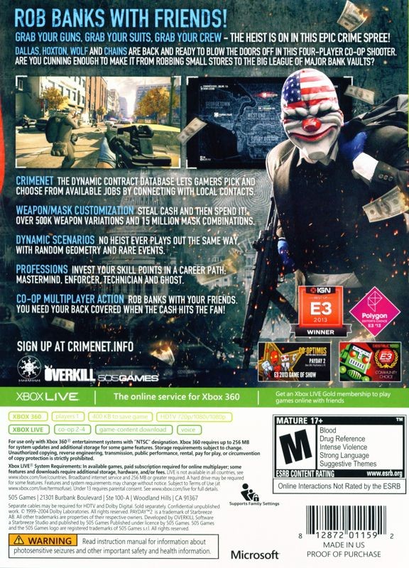 Payday 2 xbox store 360