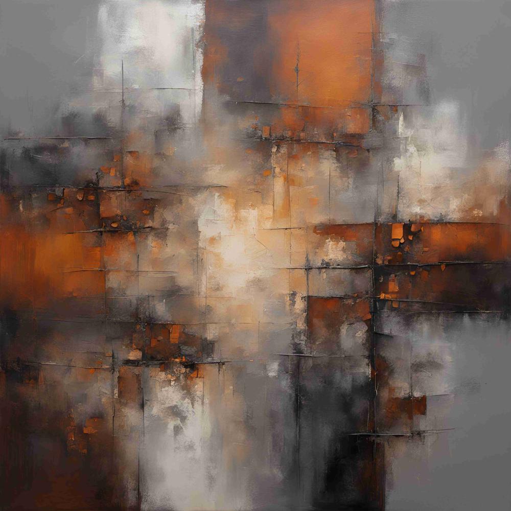 لوحة طباعة تجريدية تداخل النحاس والرماد