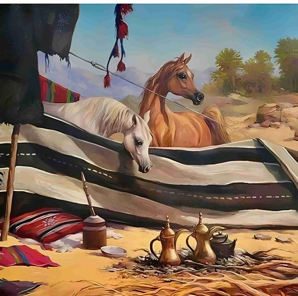 لوحة طباعة خيول عربية