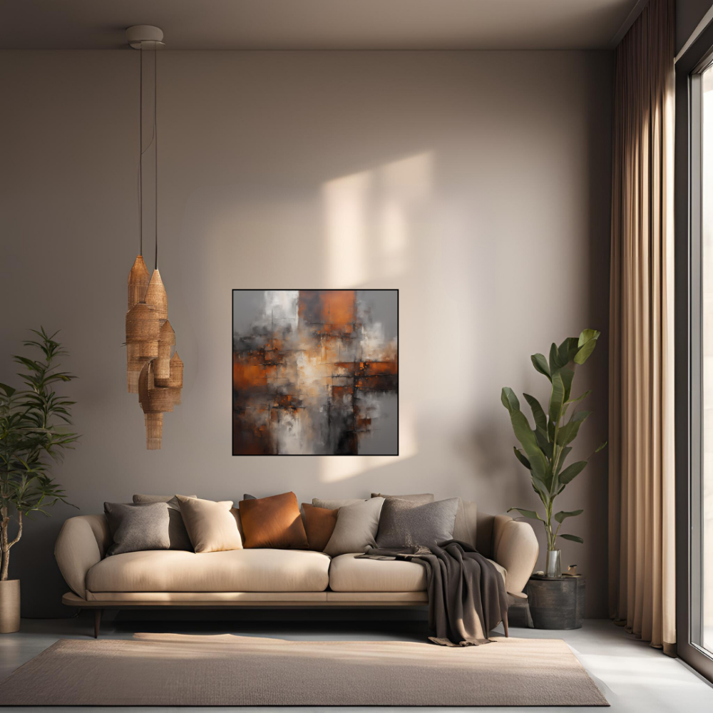 لوحة طباعة تجريدية تداخل النحاس والرماد