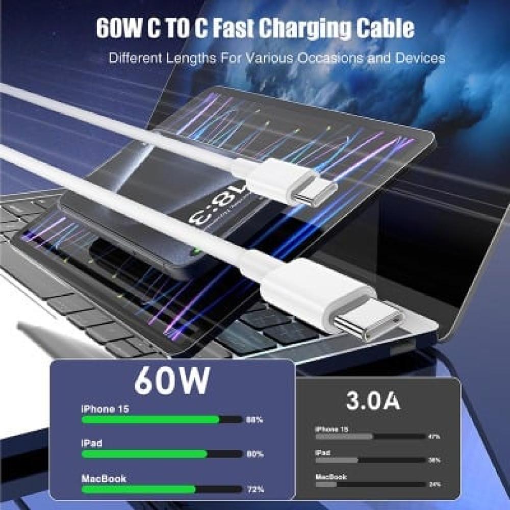 كابل شحن سريع PD من C إلى C، متوافق مع iPhone 15 و 16، Huawei، Xiaomi، Samsung