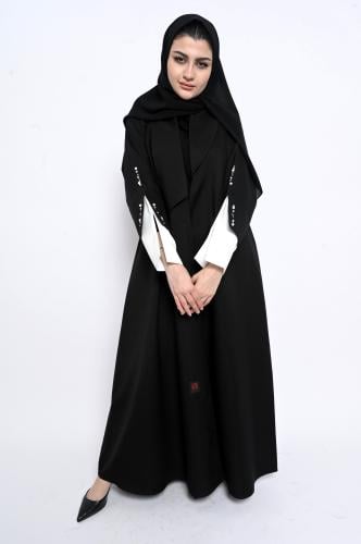 عباية كلوش أسود بشك لؤلؤ