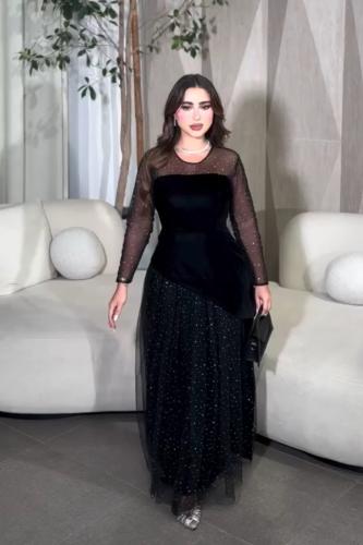 فستان سهرة قماش جوخ اصلي وتفته وتل تطريز فصوص
