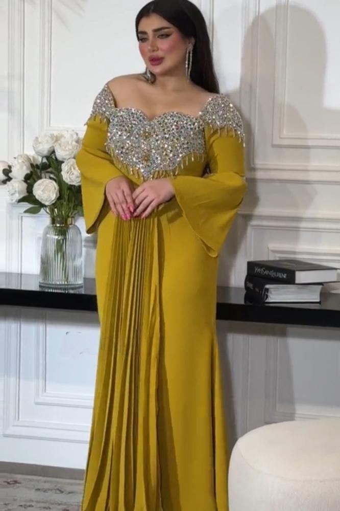 فستان سهرة فخم تفته سترتش +بيلسيه + تطريز شك يدوي