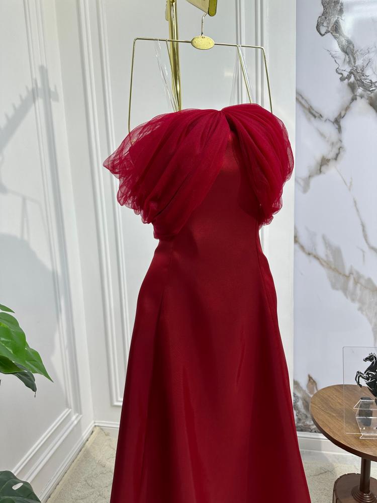 فستان سهرة جميل خامه ميكادو أكمام تل كوري