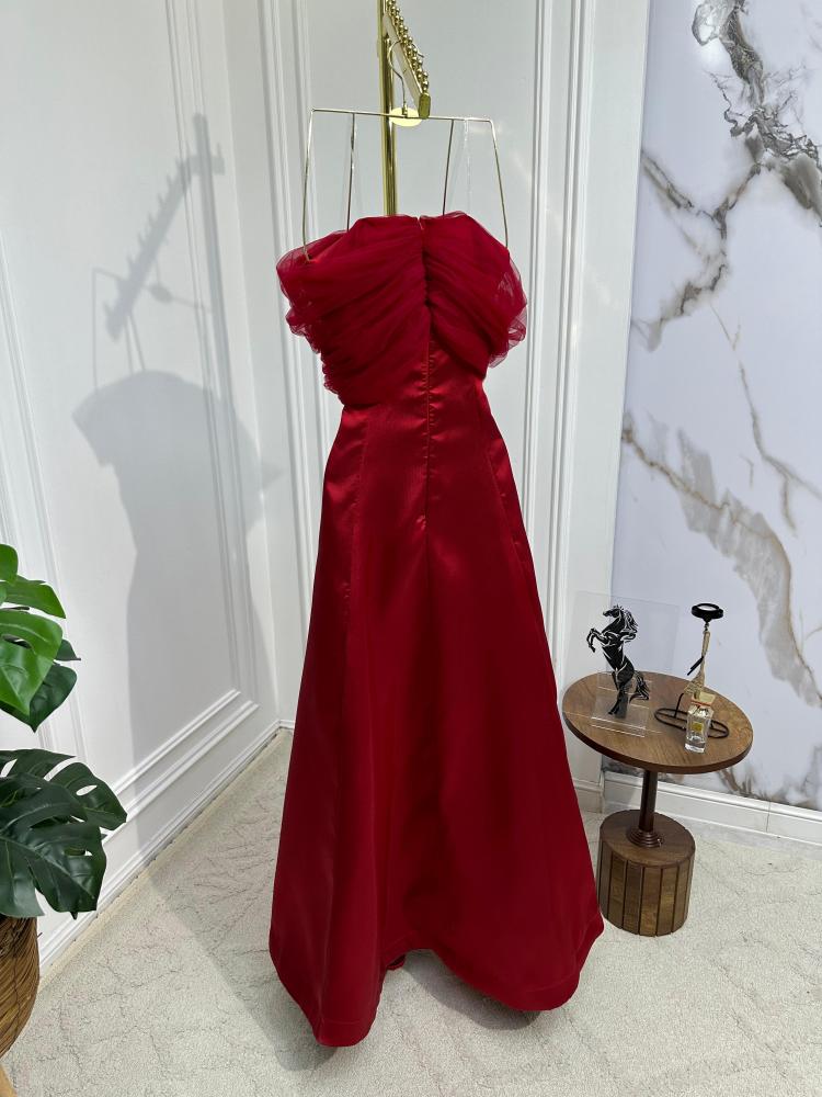 فستان سهرة جميل خامه ميكادو أكمام تل كوري