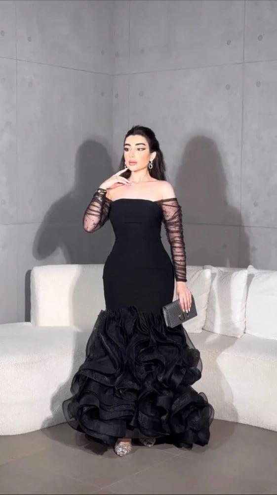 فستان فخم كريب سترتش +اورجنزا