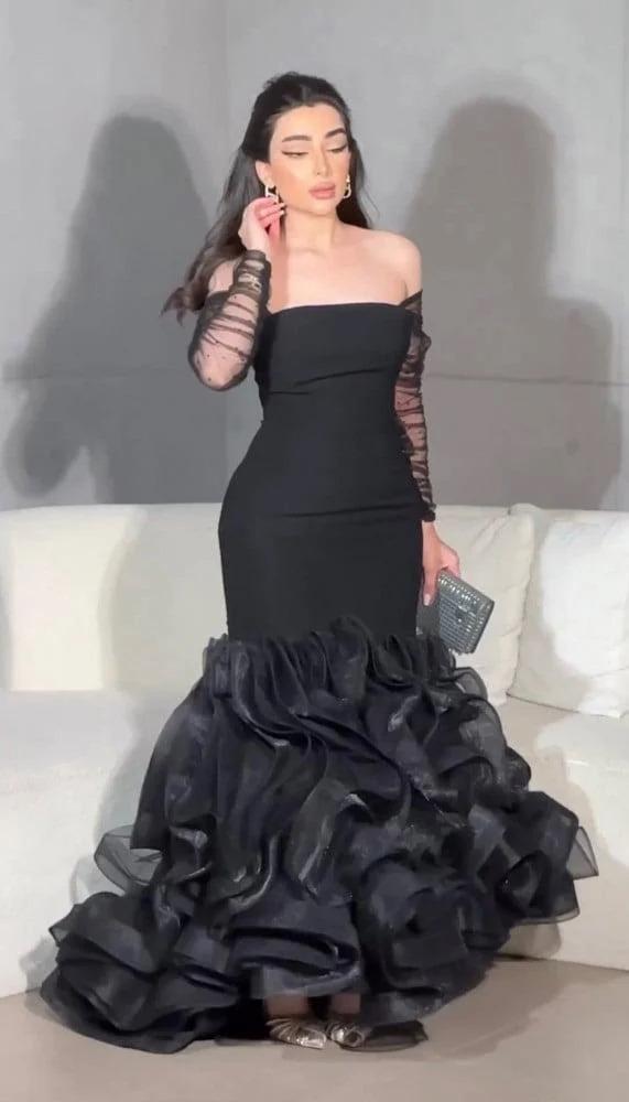 فستان فخم كريب سترتش +اورجنزا