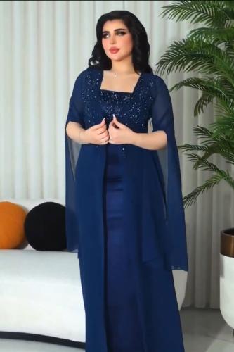 فستان سهره قماش تفته كريب أكمام جورجيت شيفون