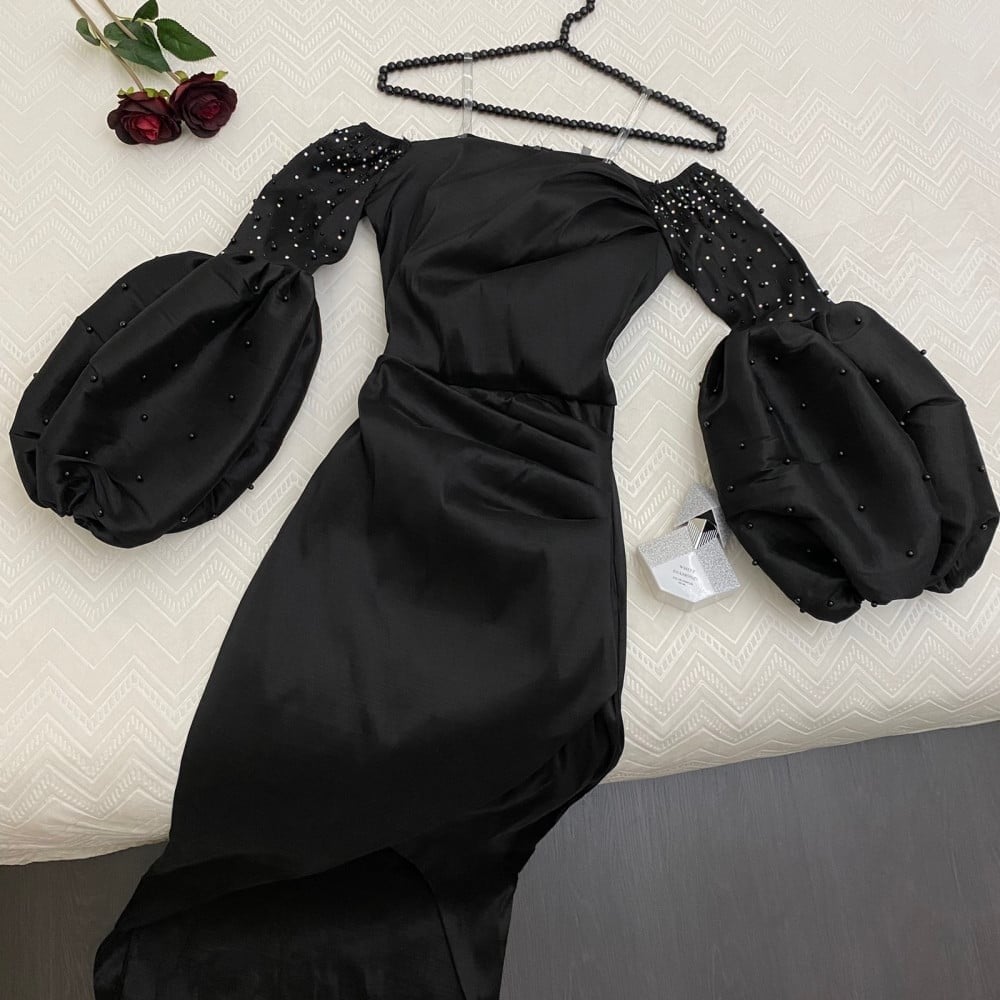 فستان شانتون اناقه الاكمام المنفوشه مرصع بالخرز الاصلي