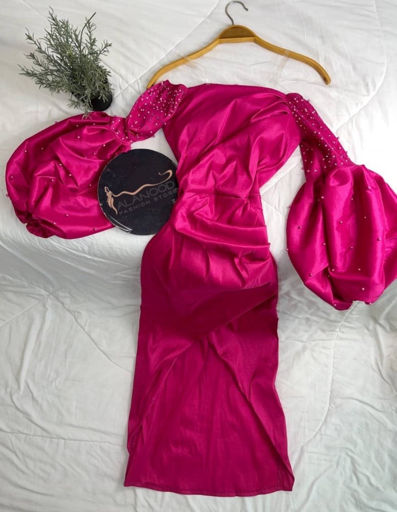 فستان شانتون اناقه الاكمام المنفوشه مرصع بالخرز الاصلي