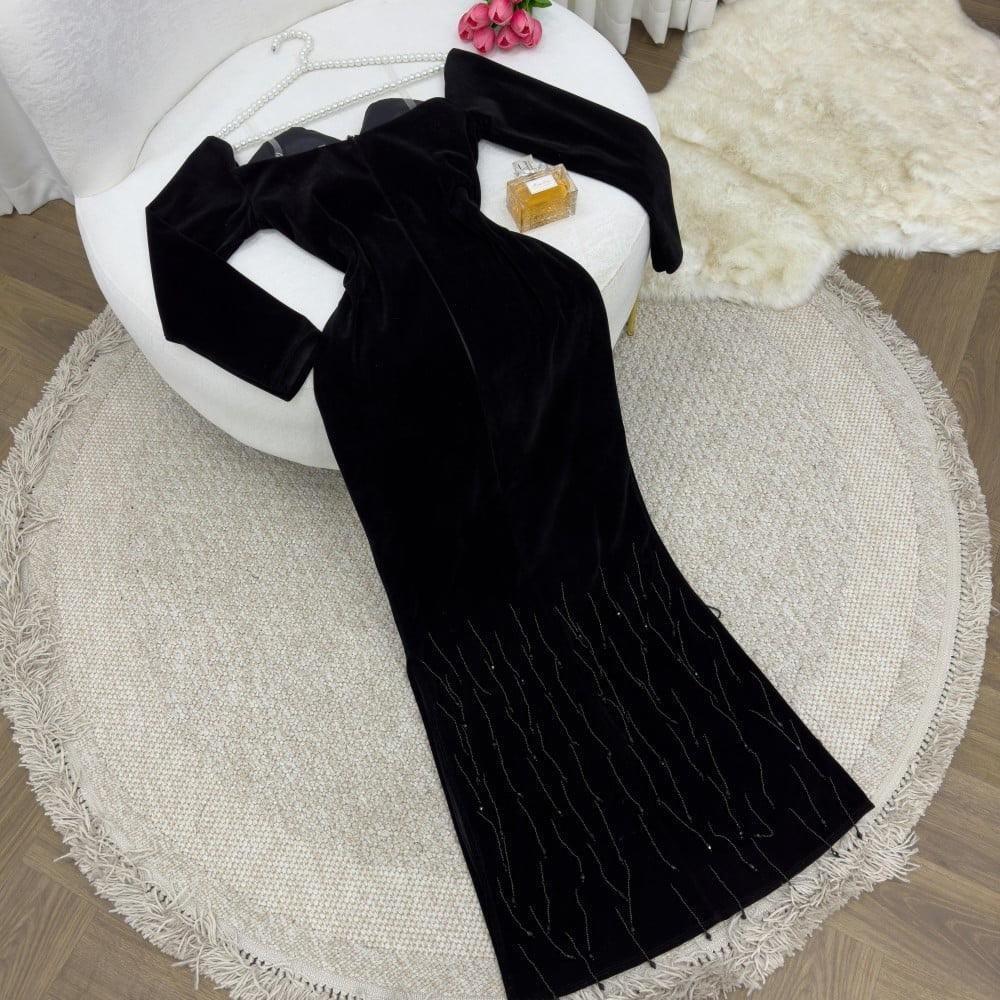 فستان سهره  خامة مخمل كوري اصلي تطريز جميل