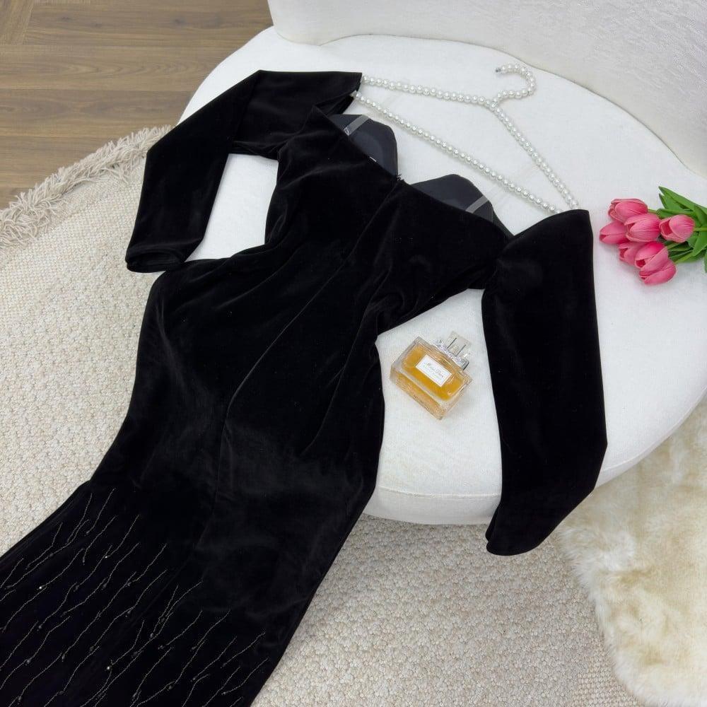 فستان سهره  خامة مخمل كوري اصلي تطريز جميل