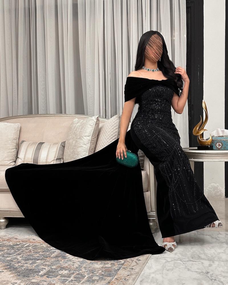 فستان الفخامة خامة كلفه مطرزة مع مخمل بشغل احترافي
