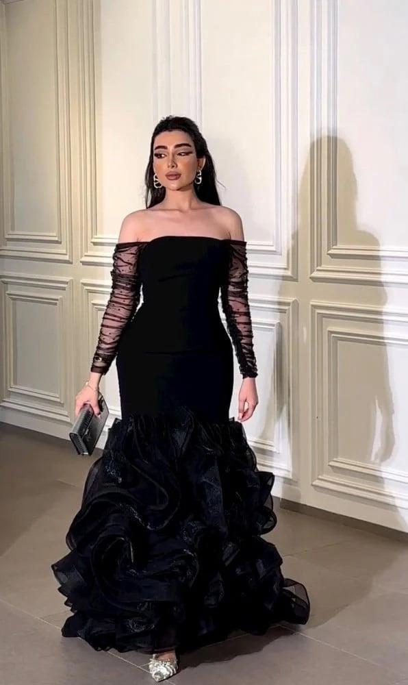 فستان فخم كريب سترتش +اورجنزا