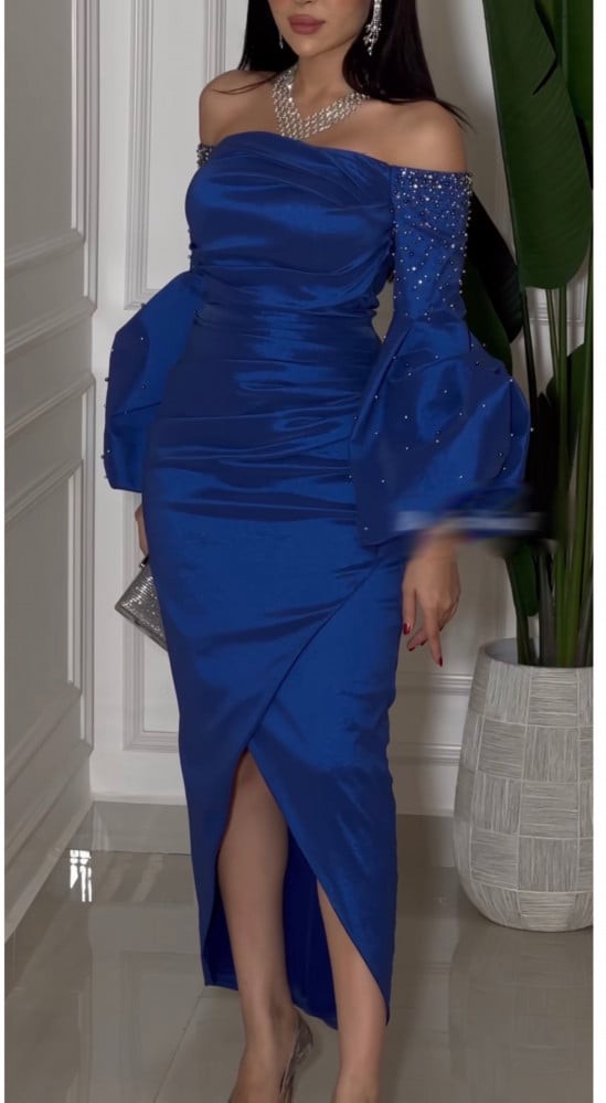 فستان شانتون اناقه الاكمام المنفوشه مرصع بالخرز الاصلي