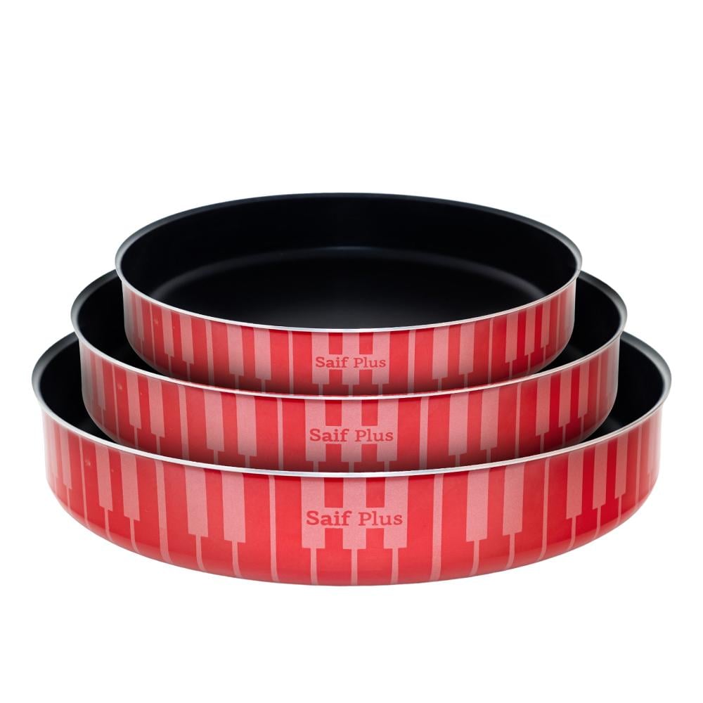 Set of 3 Teflon Saif Plus Round Trays, 38-34-28*Height 7 cm