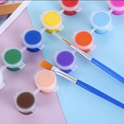 عبوه من ١٢ لون اكريلك مع فرشتين للتلوين والرسم على...