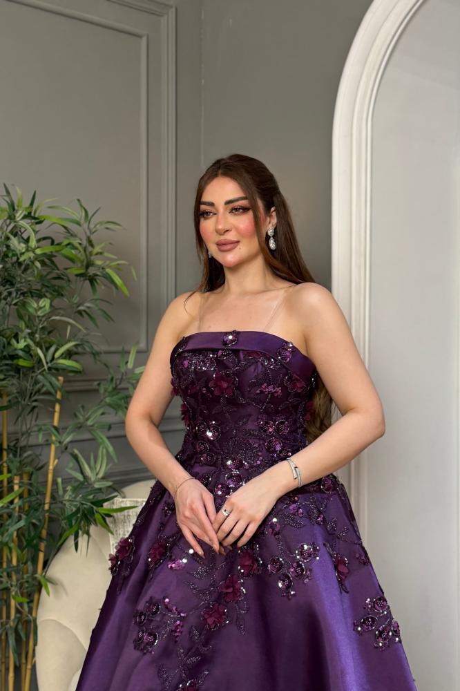 فستان سهرة بنفسجي منفوش توب