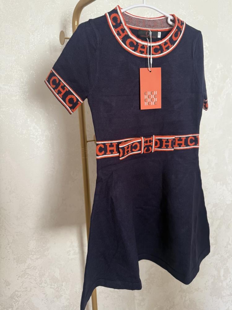 فستان ch صوف محبوك ناعم باللون الكحلي والاحمر