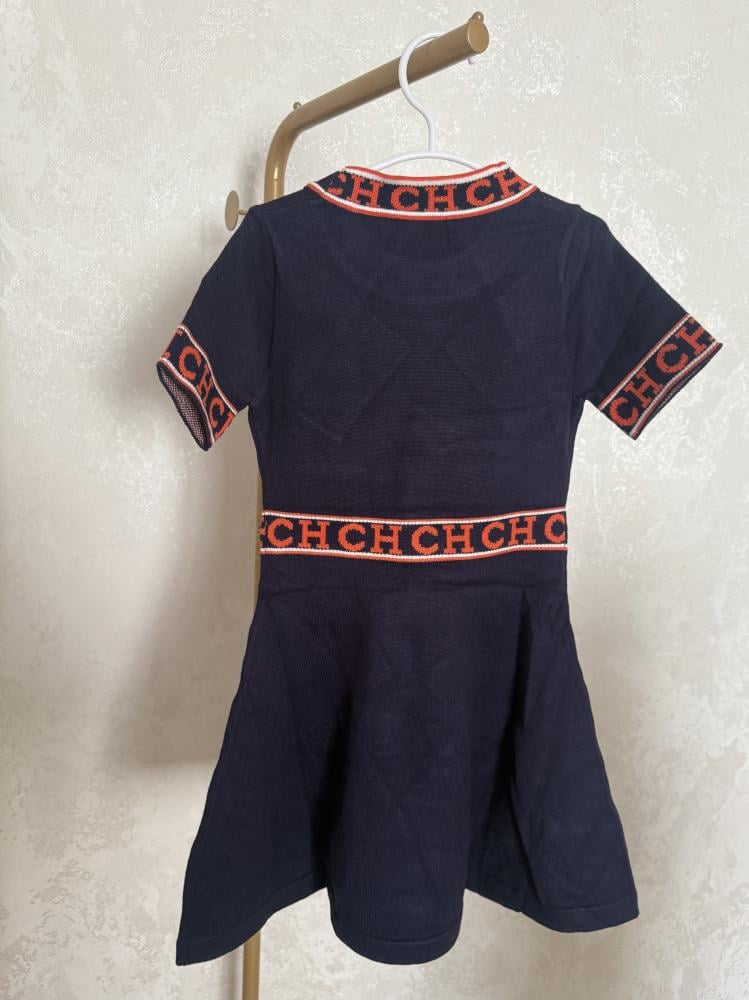 فستان ch صوف محبوك ناعم باللون الكحلي والاحمر