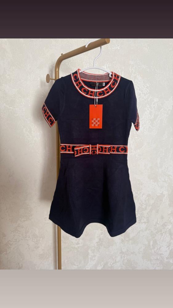 فستان ch صوف محبوك ناعم باللون الكحلي والاحمر