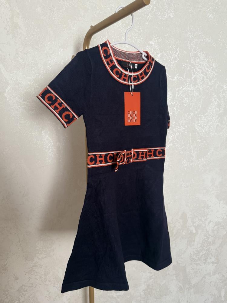 فستان ch صوف محبوك ناعم باللون الكحلي والاحمر