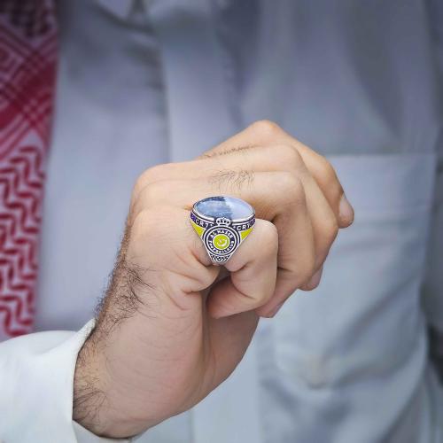 خاتم فضة عقيق يماني طحلبي بحري