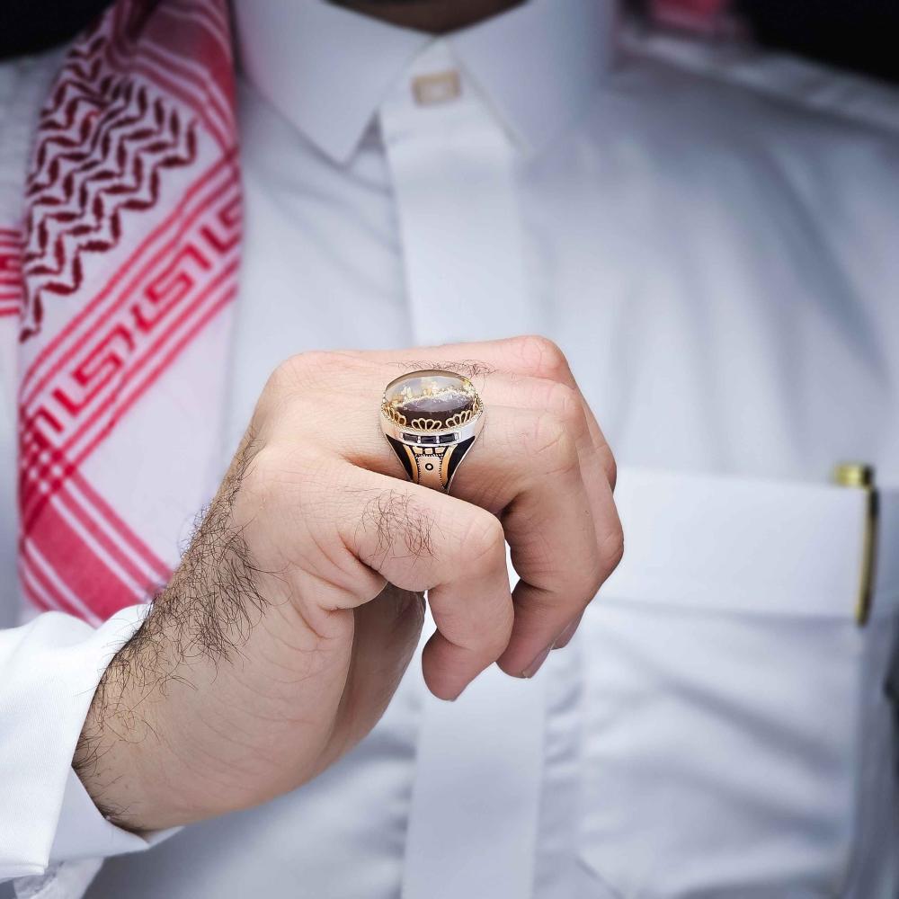 خاتم فضة عقيق يماني ورد الربيع