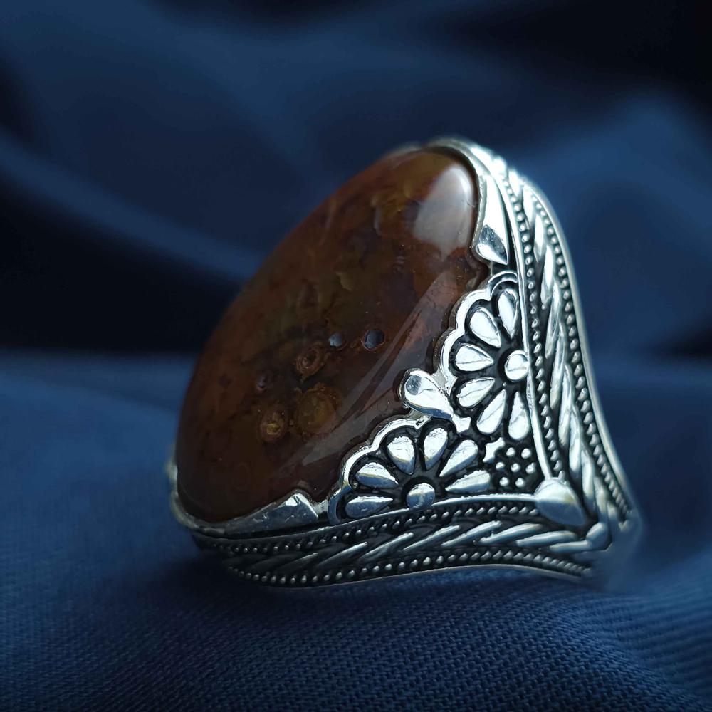 خاتم فضة عقيق يماني شعب مرجانية