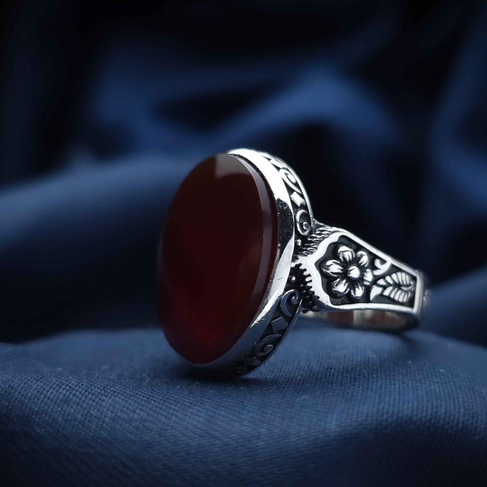 خاتم فضة عقيق يماني كبدي