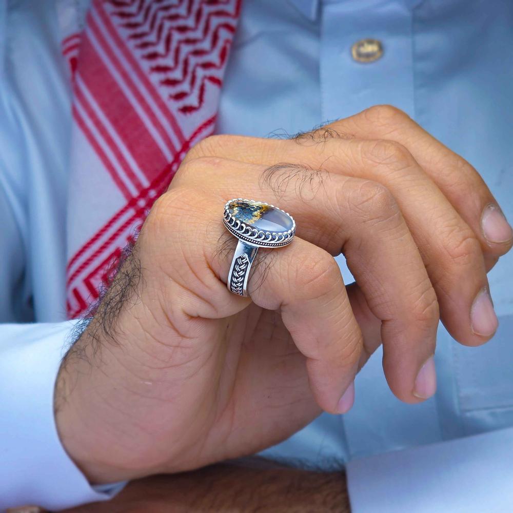 خاتم فضة عقيق يماني طحلبي