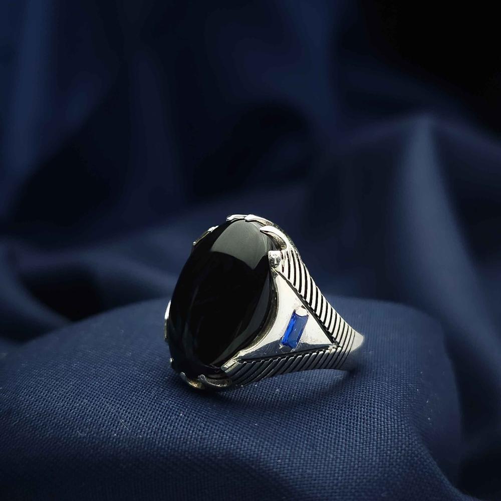 خاتم فضة عقيق يماني اسود