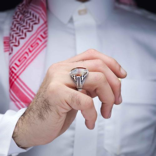 خاتم فضة عقيق يماني طحلبي