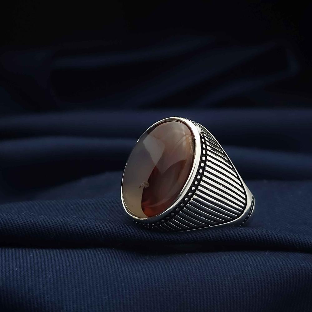 خاتم فضة عقيق يماني مزهر