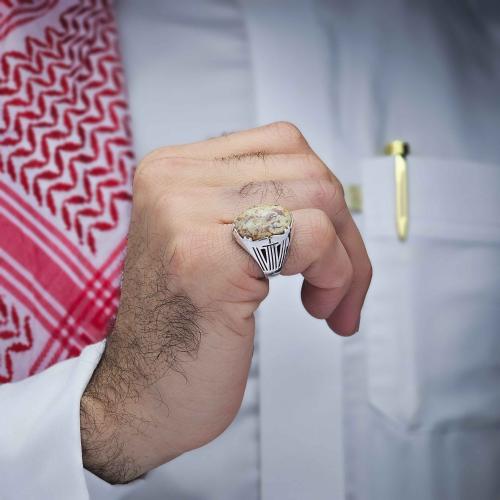 خاتم فضة عقيق يماني طحلبي