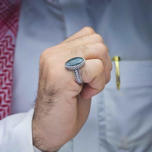 خاتم فضة عقيق يماني طحلبي