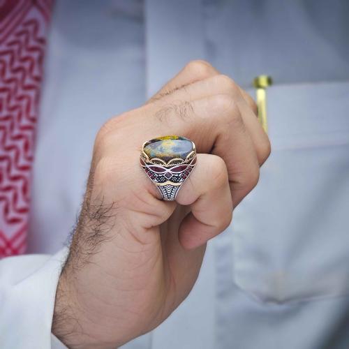 خاتم فضة عقيق يماني طحلبي احمر