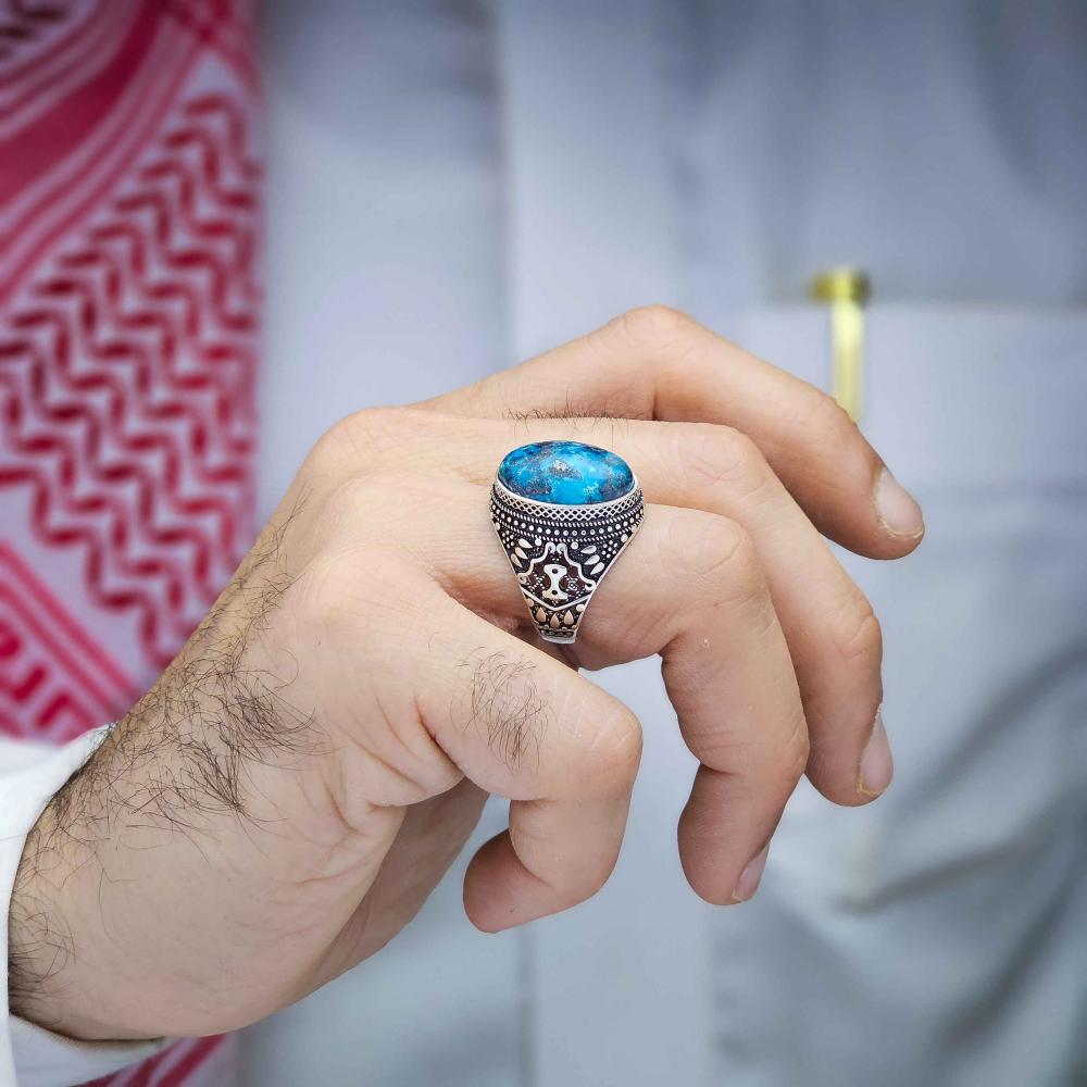 خاتم فضة حجر فيروز ايراني