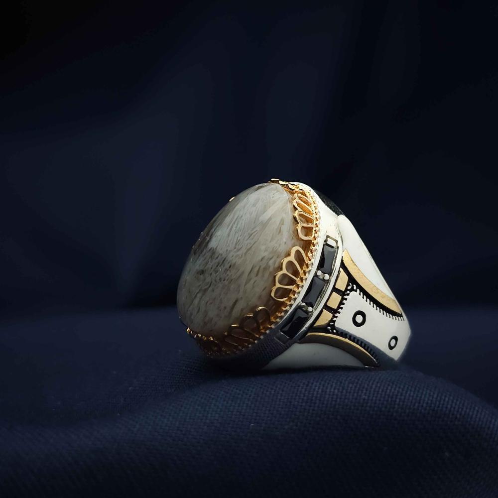 خاتم فضة عقيق يماني مسماري