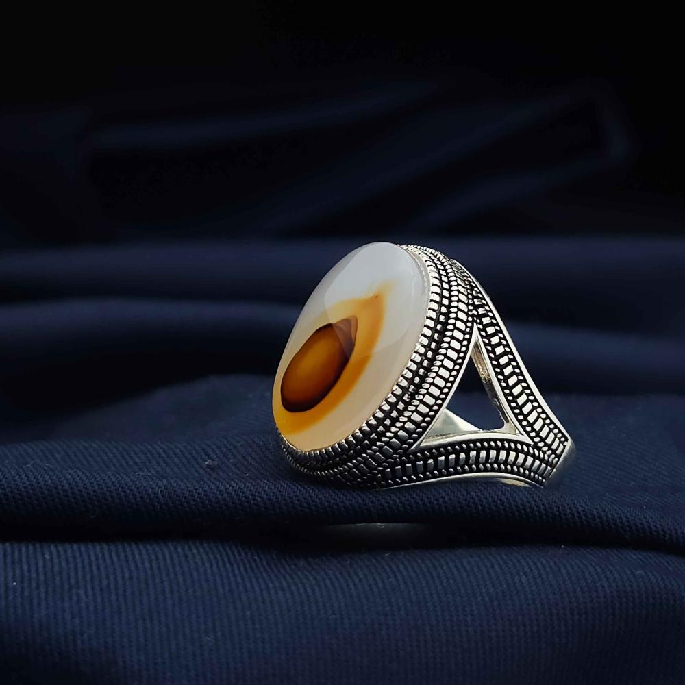 خاتم فضة عقيق يماني مزهر