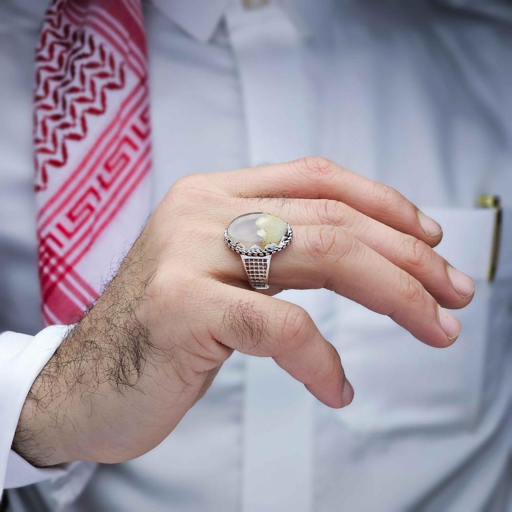 خاتم فضة عقيق يماني طحلبي