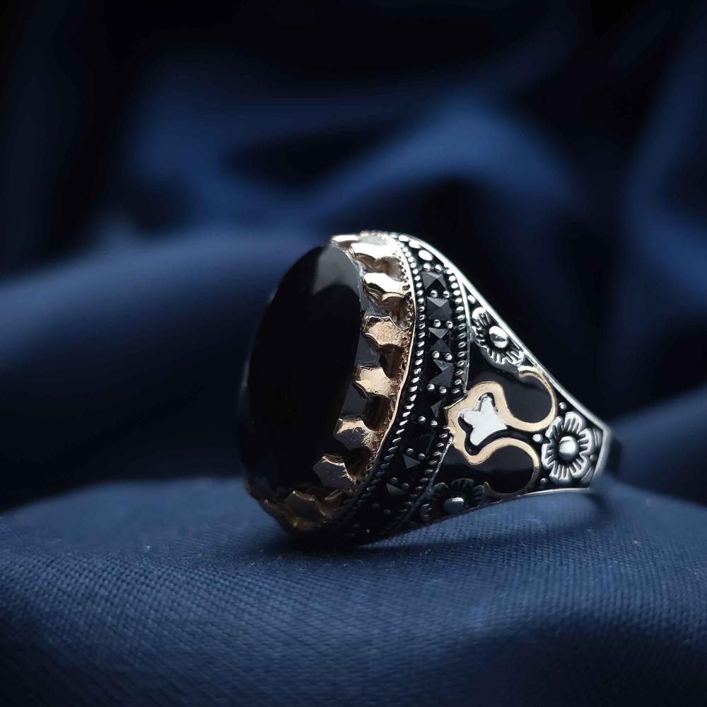 خاتم فضة عقيق يماني اسود