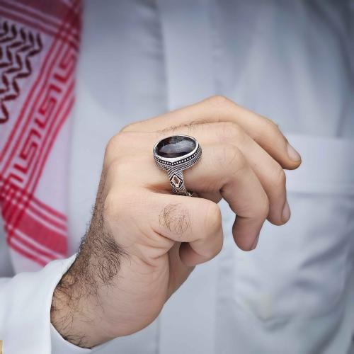 خاتم فضة عقيق يماني نادر