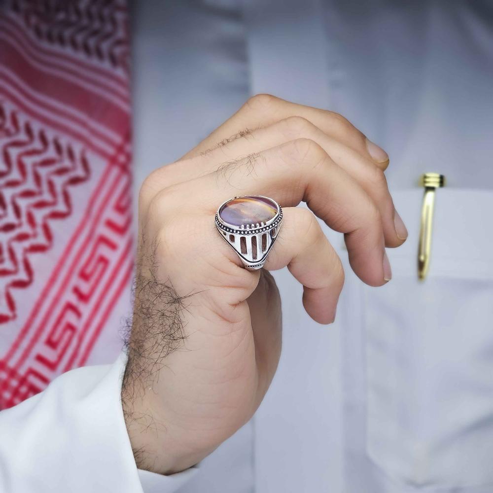 خاتم فضة عقيق يماني نادر