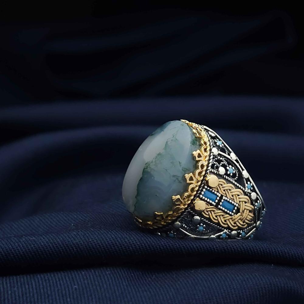 خاتم فضة عقيق يماني طحلبي بحري