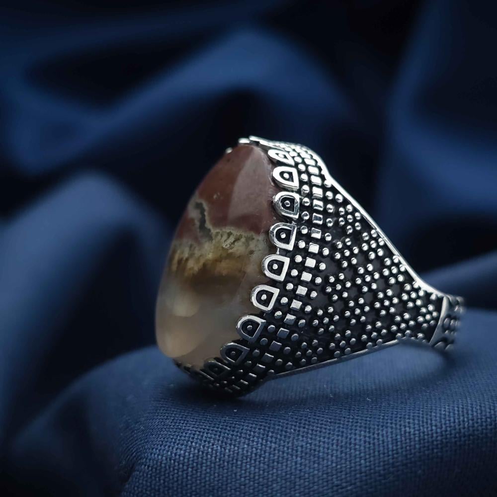 خاتم فضة عقيق يماني طحلبي