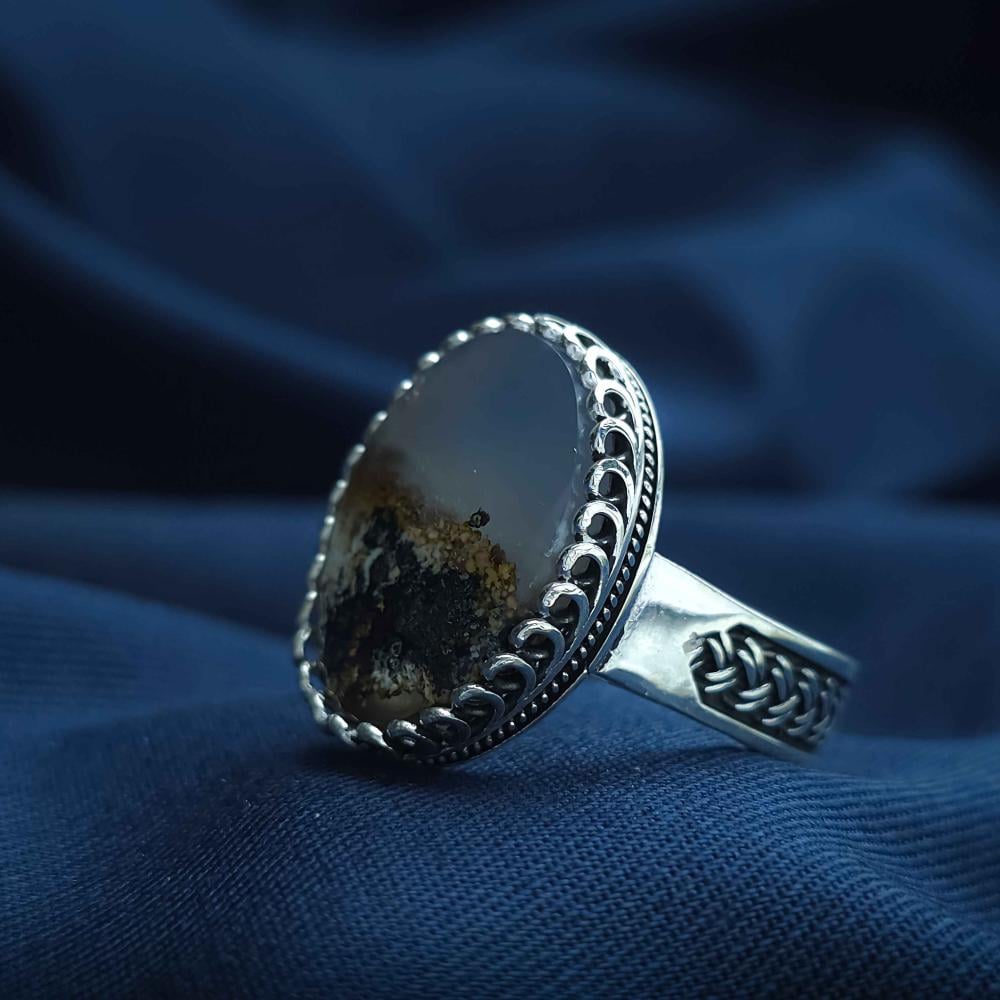 خاتم فضة عقيق يماني طحلبي