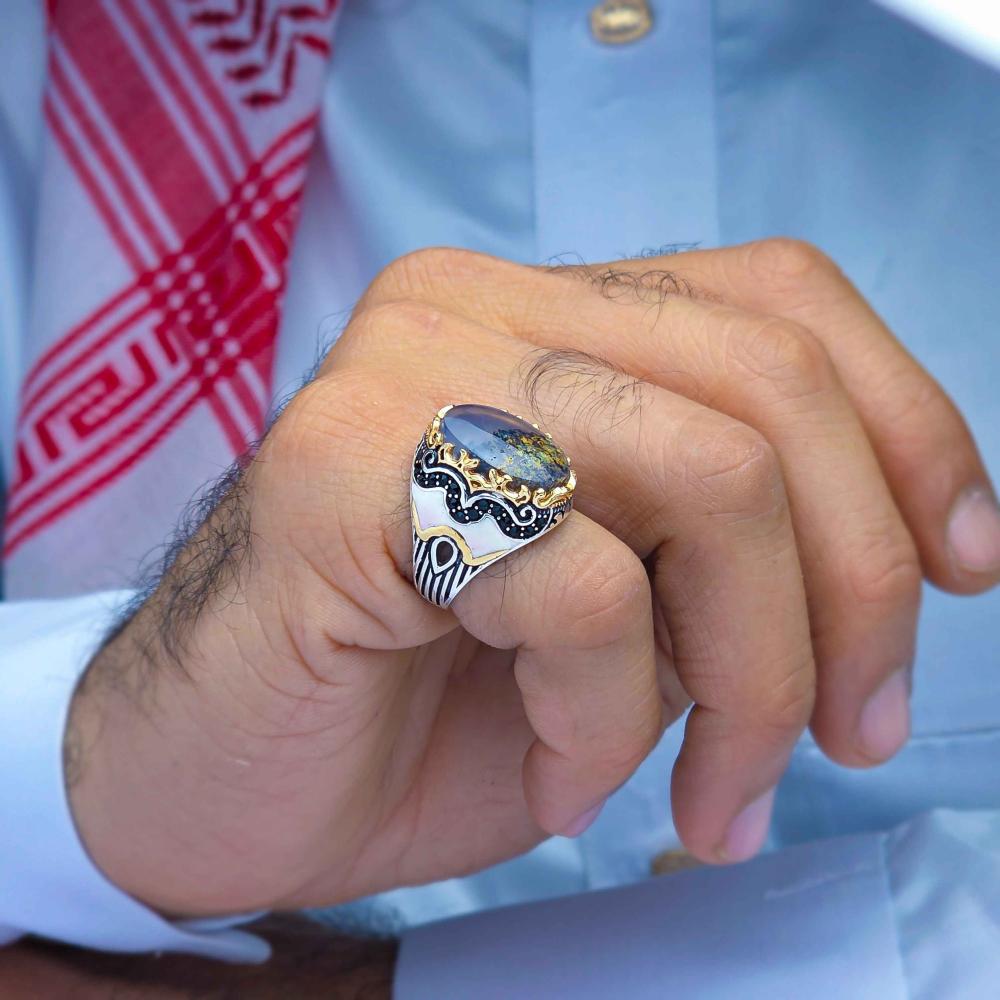 خاتم فضة عقيق يماني طحلبي