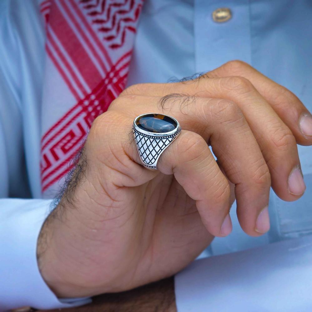 خاتم فضة عقيق يماني جزع